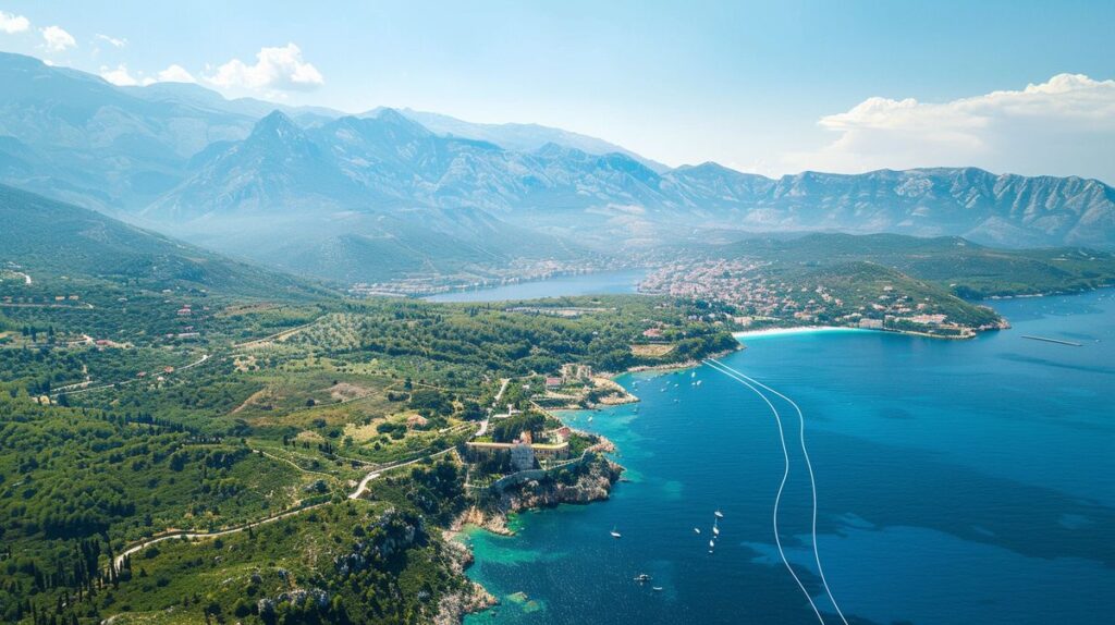 Ksamil Budva arası kaç km olduğunu gösteren harita üzerinde işaretli yolculuk rotası