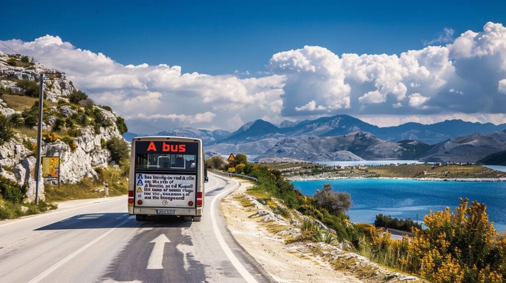 Tiran Ksamil otobüs yolculuğu sırasında çekilmiş manzaralı fotoğraf