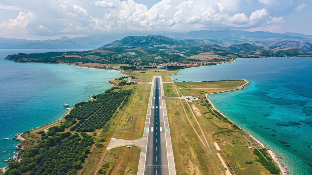 Ksamil plajına yakın olan turistler için Ksamil en yakın havaalanı bilgisini gösteren harita