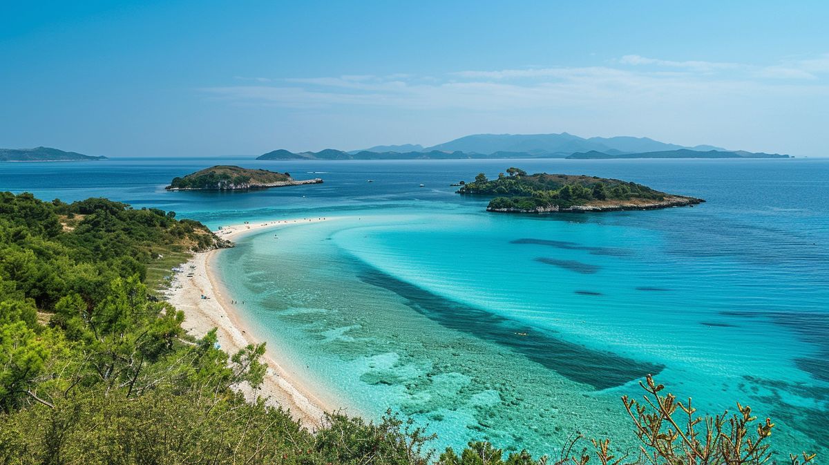 Ksamil plajları'nda gün batımında kumda yürüyen çiftin fotoğrafı